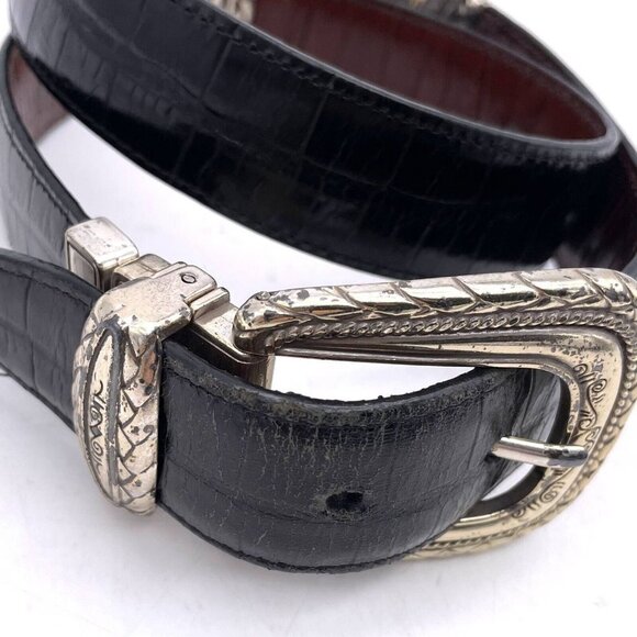 Brighton Vintage Reversible Black Brown Croc Embossed Belt Adjustable Buckle 35\